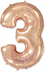 Ф Шар (40''/102 см) Цифра 3, Розовое Золото, 1 шт. в уп.